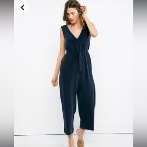 Elizabeth Suzann Black Mara Jumpsuit in Silk Crepe XS Regular